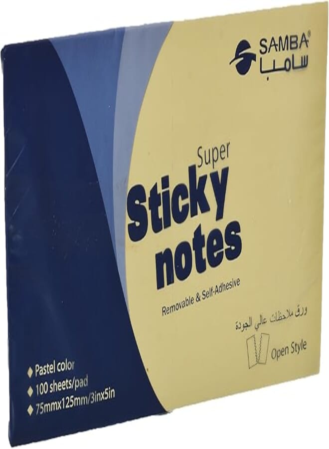 Samba Sticky Notes, 75x125mm, 100 Sheets, Large Organization for School and Office Planning